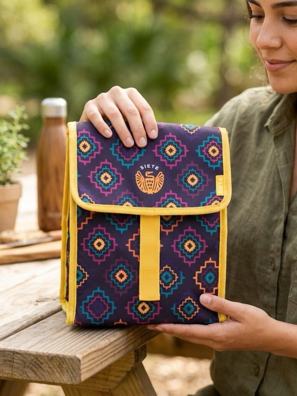 Siete Lunch Bag O/S Yellow Red Blue Multicolor Unisex Insulated Aztec Print